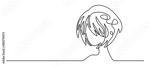 Elegant young female face with short hairstyle clean continuous line art vector illustration