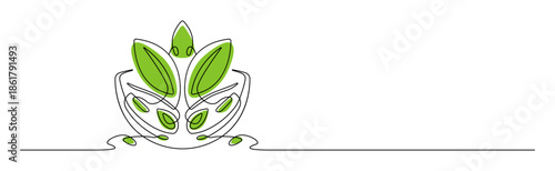 Herbal remedy mortar with plants outline continuous line art minimalist vector illustration