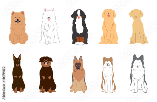 犬　手書きイラスト　大型犬　セット