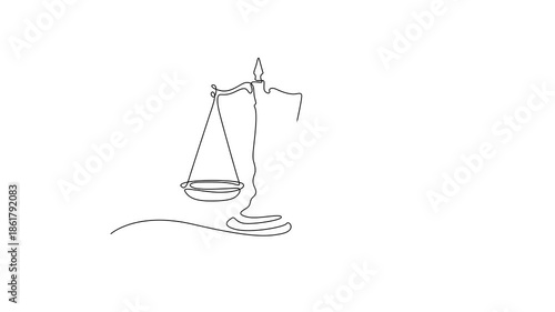 Continuous one-line drawing of a balance scale of justice animation. 