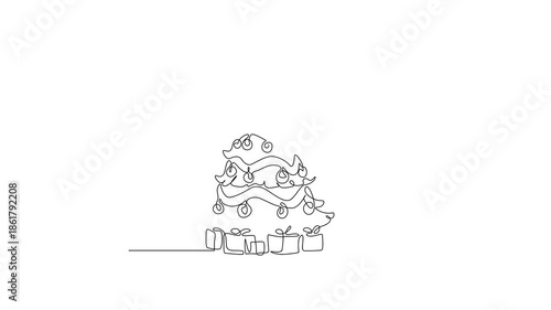 Continuous one-line drawing of Christmas tree animation