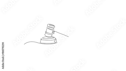 Continuous one-line drawing of lawyer's gavel animation