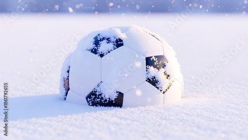 Snow Covered Soccer Ball on Winter Field
