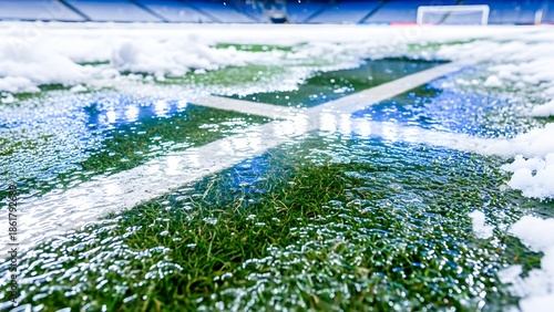 Soccer Field Touchline with Frost and Stadium Lights

