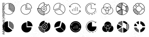 Pie chart icons collection for data visualization and analysis