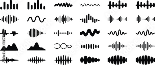 Black and white abstract sound wave patterns sound waves