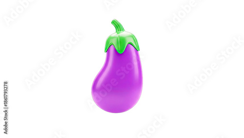 3D Render of a Purple Eggplant with Green Stem