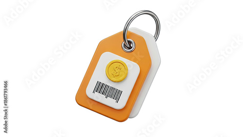 3D Render of Price Tag with Dollar Coin and Barcode