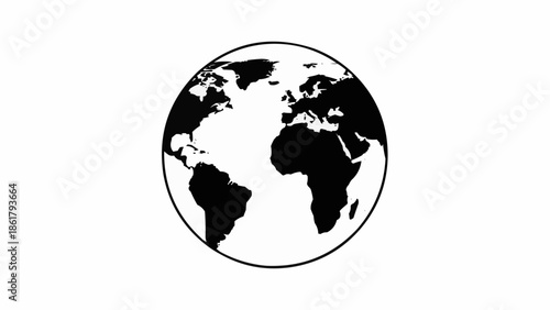 Stylized Black and White Globe Illustrating Continents.