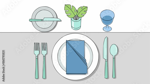 Table Setting with Plate Cutlery and Glass.