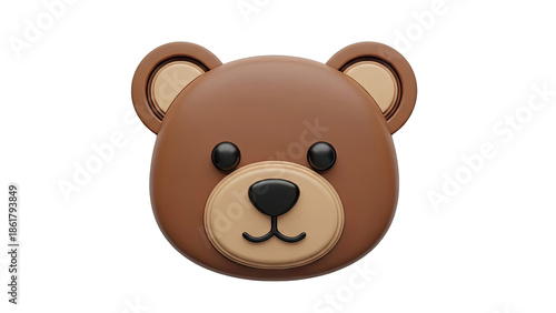 3D Rendered Brown Teddy Bear Face Icon