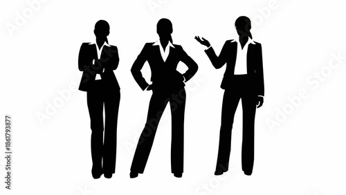 Three Businesswomen Silhouettes Standing Confidently Together.
