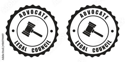 Advocate Legal Council stamp set featuring a judge gavel icon for law firm branding justice and attorney service