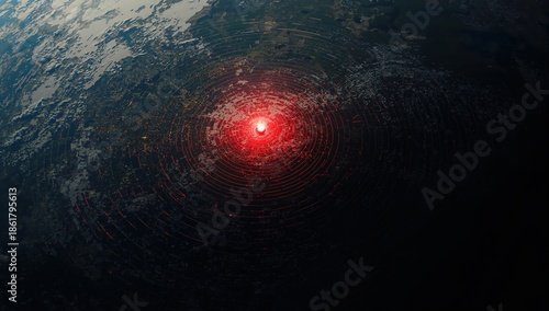 Wallpaper Mural Futuristic global monitoring concept showing earth with red alert marker symbolizing security tracking and international threat analysis Torontodigital.ca