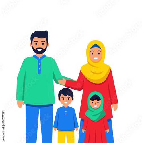 Happy family with two children in colorful traditional attire