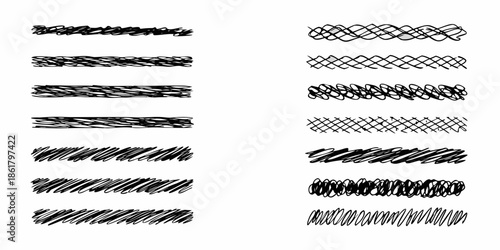 Collection of hand drawn scribble lines textures and decorative brush stroke patterns