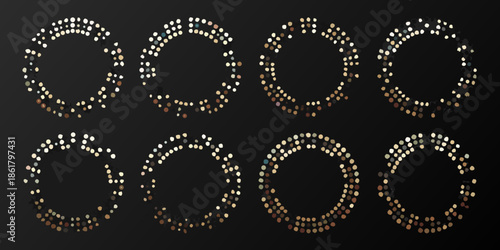 Abstract arrangement of glowing circular patterns on a dark background