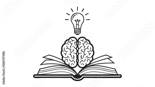 Creative illustration of brain with book and lightbulb idea concept
