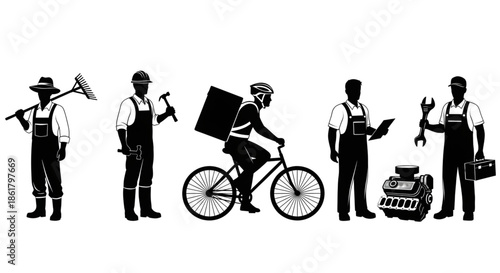 Collection of Industrial and Professional Worker Silhouettes for Various Trades