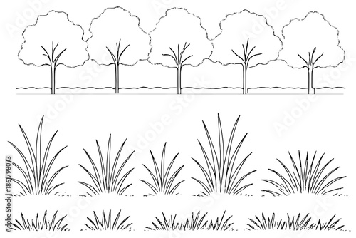 set of Forest Line CAD,
Architectural Elevation Elements – Forest Line CAD, Grass Section & Turf Coating