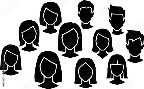 A group of people with diverse hairstyles and facial features