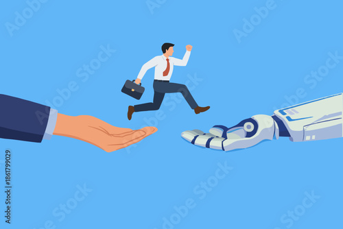 Business Man and Robot Hand