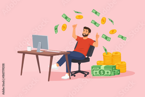Happy man with money