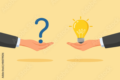 Hands with question and idea