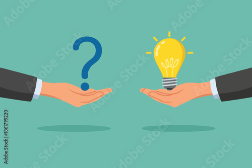 Hands with question and idea