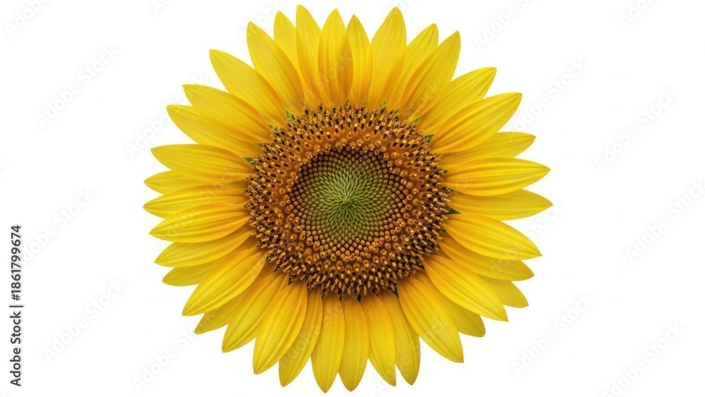 Fototapeta premium Vibrant yellow sunflower bloom with detailed center on a clean white background