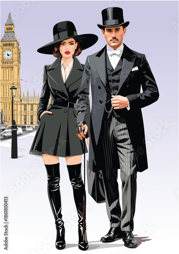 058-23-Stylish couple standing in formal wear with big ben in the background