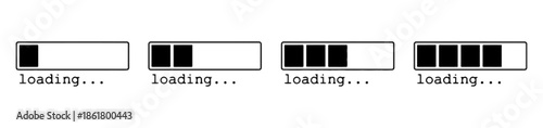 Progress bars showing loading icon animation of a software with different states of progression