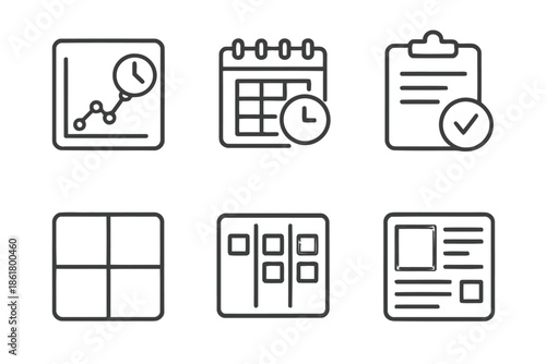 Project management vector icons set on white background