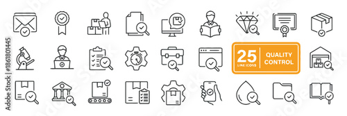 Quality control line icons set for manufacturing process