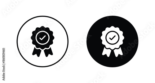Quality Symbol Icon Set Featuring Approved Sign Checked Mark Certified and Guaranteed Seal in Black and White Colors Vector Illustration