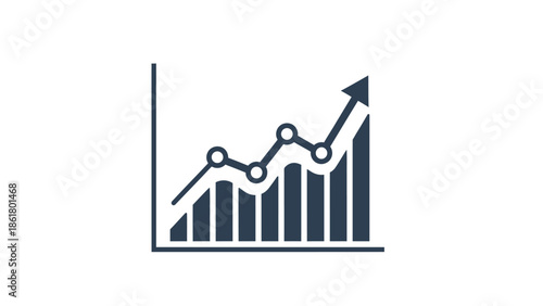 Simple graphic representation of a business bar chart displaying positive upward trend data and associated key performance indicator percentages