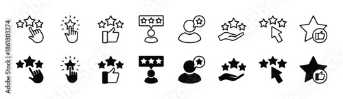 Rating feedback review star vote vector icon set product evaluation customer satisfaction experience ranking