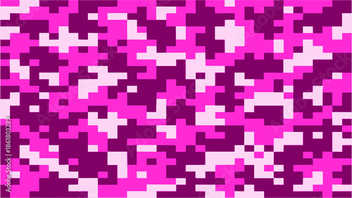 Pink pixel camouflage seamless pattern, digital military texture for gaming and streetwear design.