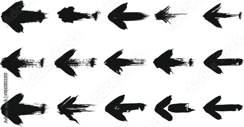 Left-pointing arrows, brushstroke texture, grunge style, hand-drawn sketch, vector illustration, navigation symbol, graphic design, motion, direction, creative layout