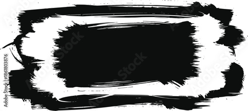 Grunge brush stroke, black paint texture, abstract ink splash, distressed banner, edgy background, artistic smear, vector design element