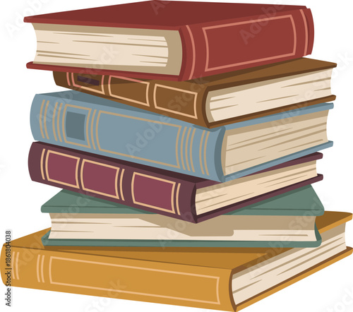 Stack of vintage hardcover books hand drawn illustration isolated on white background for education library reading and literary design projects (20 words)