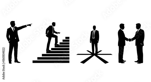 Businessman Silhouette Walking Up Stairs Concept for Success and Career Growth