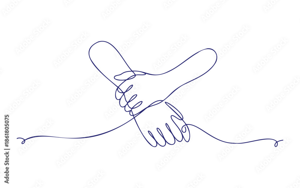 Obraz premium Interconnected hands in continuous line art style