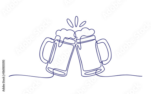 Cheers with two beer glasses clinking together in celebration