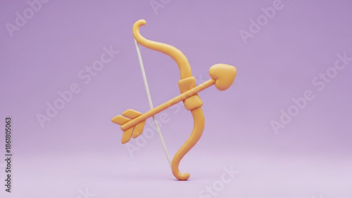 Yellow bow and arrow with heart shaped arrowhead on purple