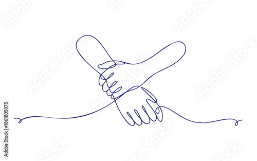 Interconnected hands in continuous line art style