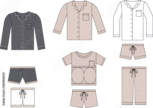 Various pajama sets including longsleeve buttonups Tshirts shorts and capris