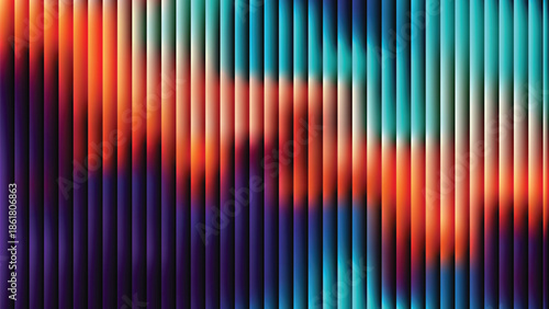 Glass ripple texture with dark gradient background and lilac light streaks. Futuristic distortion, moody abstract glow, reeded vertical blur. Vector illustration