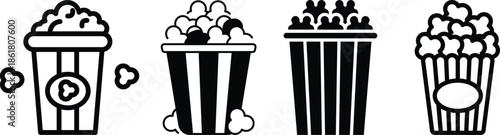 icon, popcorn, illustration, vector, cinema, theatre, isolated, set, symbol, film, graphic, bucket, food, signs, white, snack, motion picture, corn, element, entertainment, design, pictogram, black, o