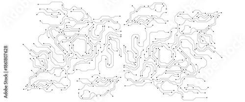 Vector abstract technology on white background., Gray circuit diagram on white background. Circuit board with various technology elements.